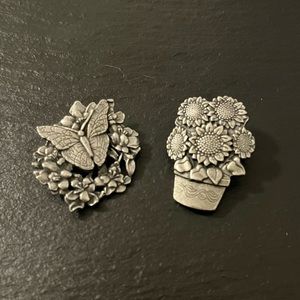 Birds And Blooms 2006 Sunflower Flower Pot 1998 Butterfly Limited Edition Brooch